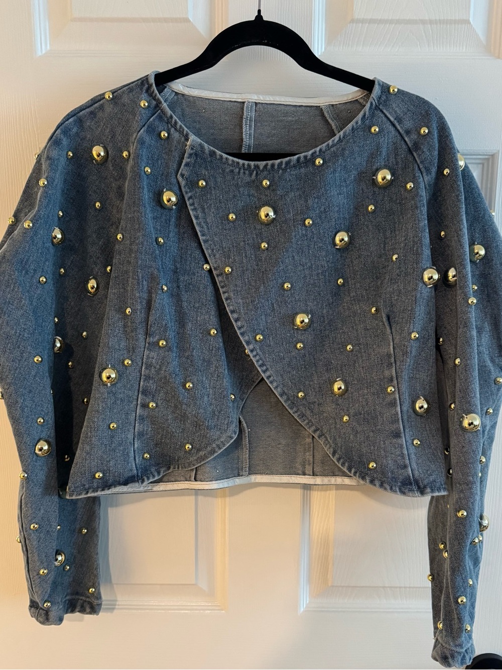 Studded Cropped Denim Jacket - Blue with Gold Accents - never used - one size